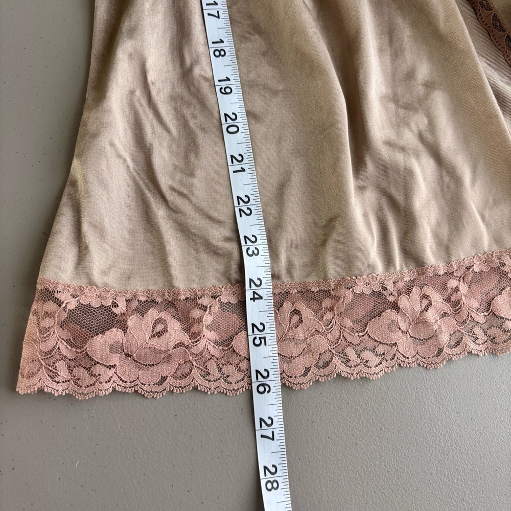 Vintage babydoll lace lingerie Bow tank top Sz Medium taupe pink pullover - Picture 6 of 7